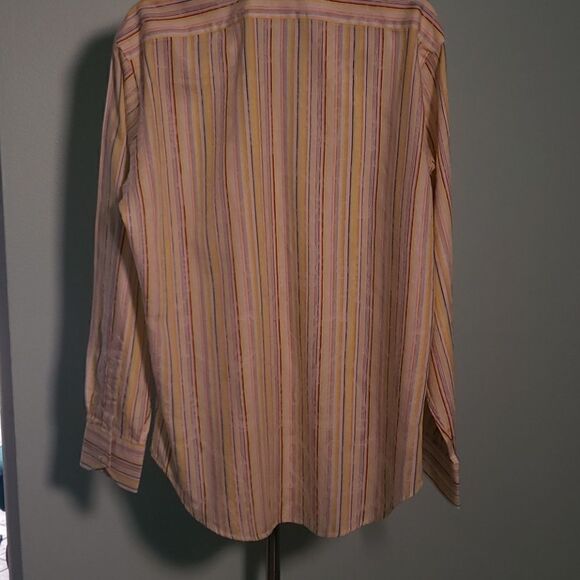 TD, men's dress shirt, medium. Yellow multipal colors Striped. Contrast colar. - Picture 5 of 8